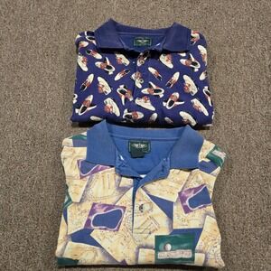 Vintage Dockers Golf Polo Shirt Lot Mens XL Blue Cotton Novelty Print Golfcore